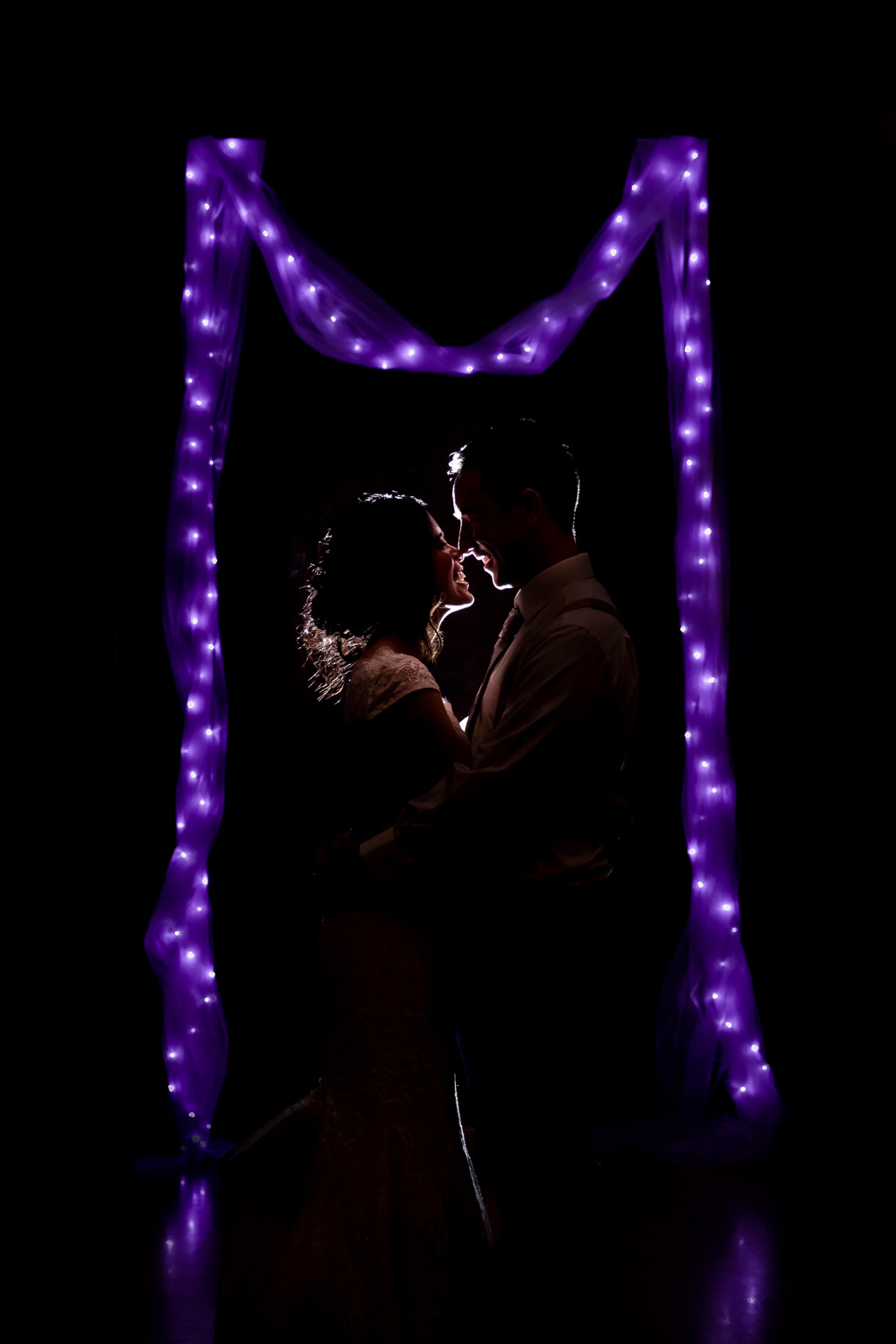 night wedding photo at Dance Palace