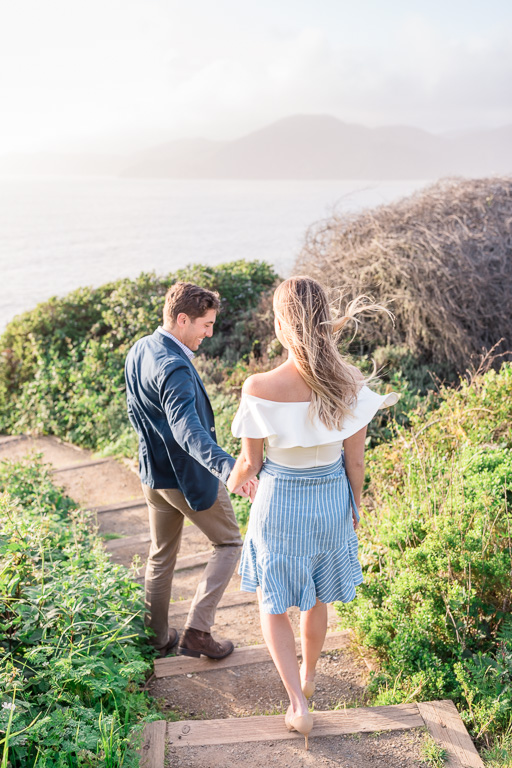 hiking trail engagement photos holding hands