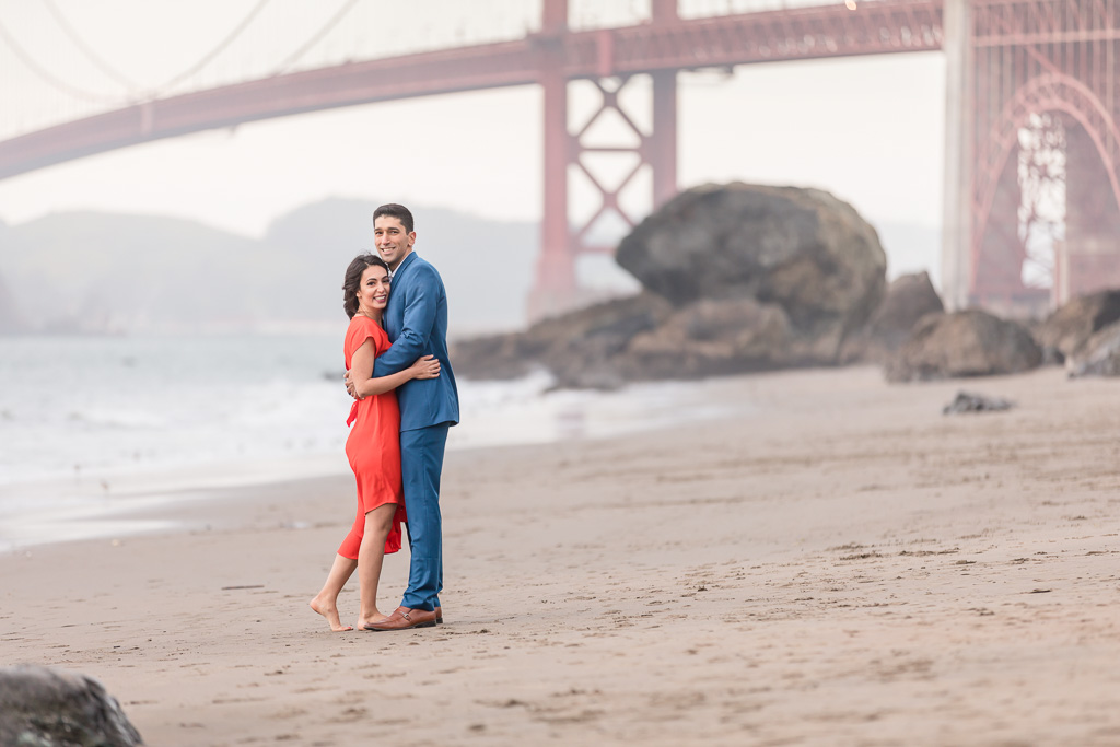 San Francisco Golden Gate Bridge beach engagement photo