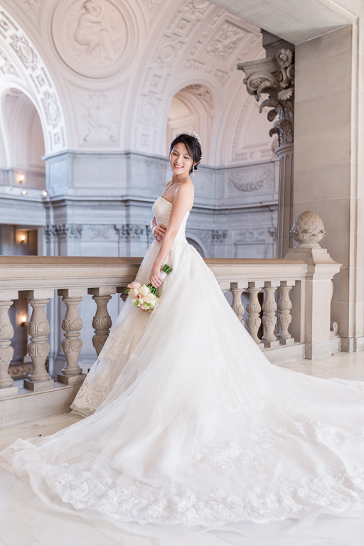 bridal portrait in full wedding gown at San Francisco City Hall