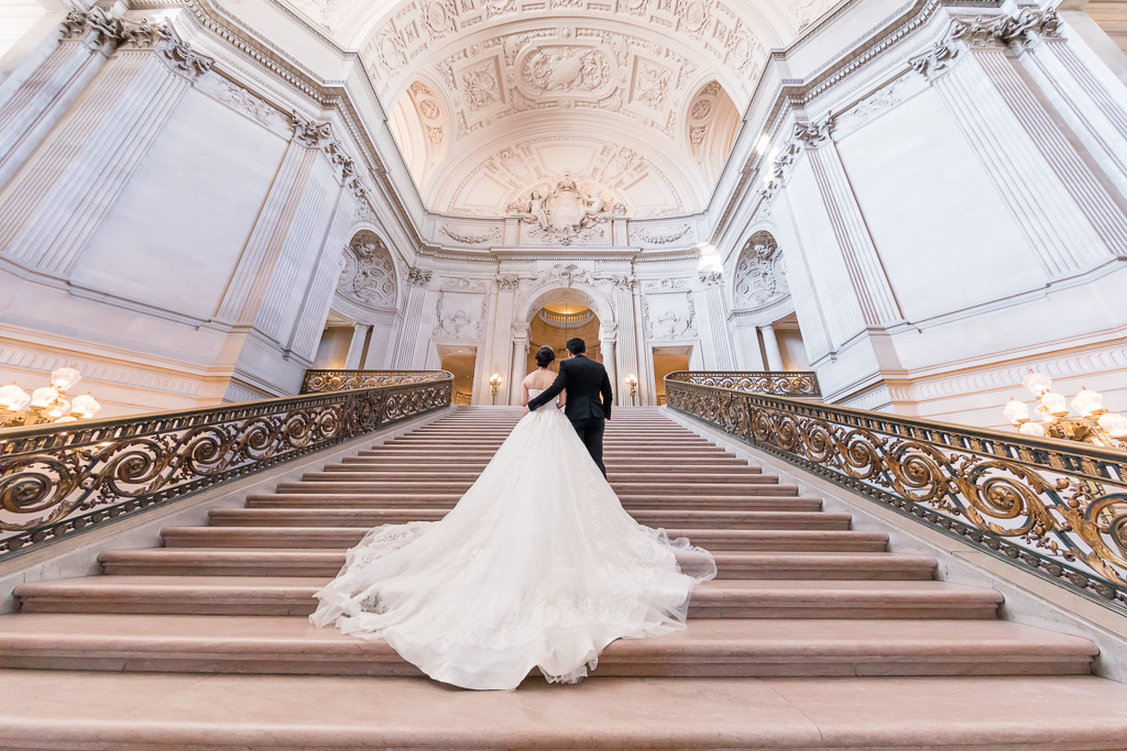 San Francisco City Hall grand staircase wedding gown