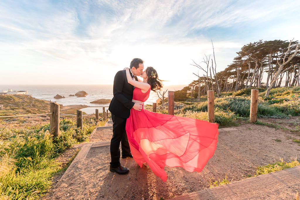 beautiful romantic dress billowing in the California wind