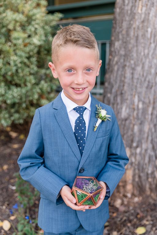 ring bearer and his cute little glass ring box