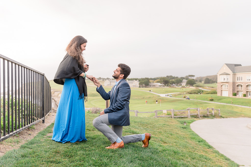 Surprise proposal at Ritz-Carlton Half Moon Bay overlooking ocean