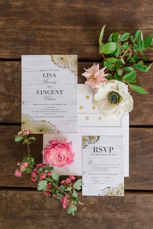 wedding invitation suite with flowers taken by napa wedding photographer
