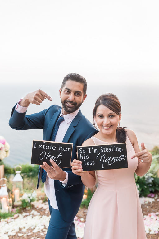 post proposal photo with funny signs