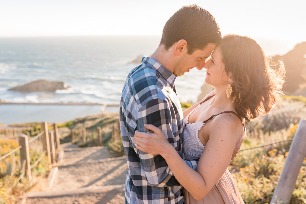 Sutro Baths engagement portrait taken on the staircase