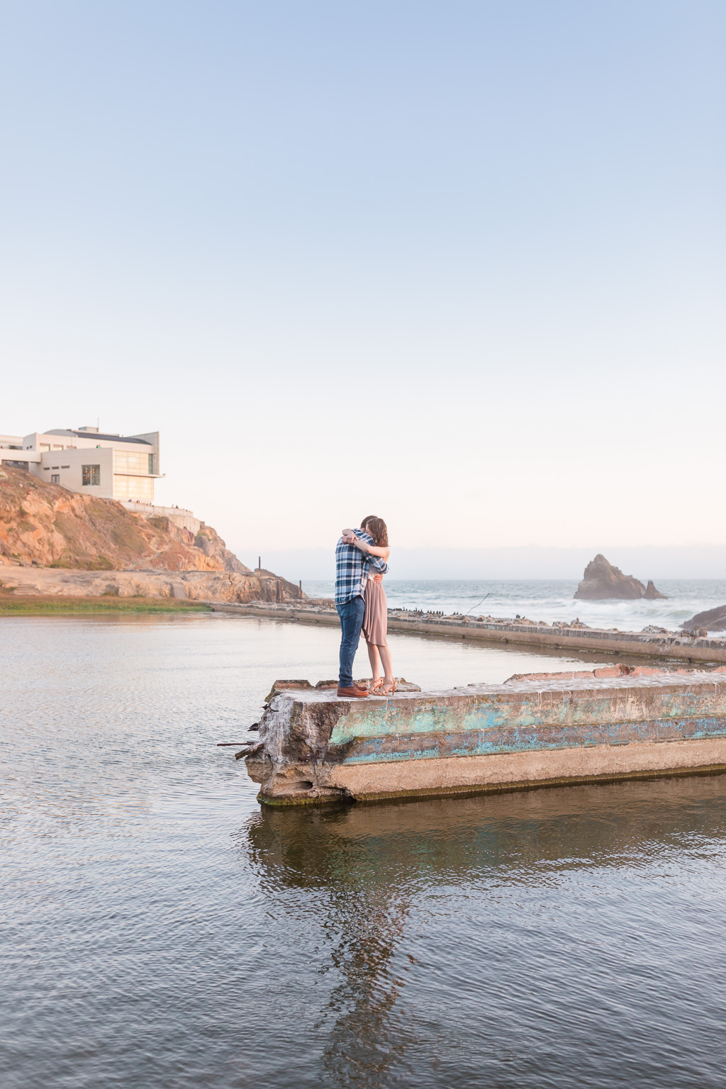 San Francisco engagement photo by the water with a clean background