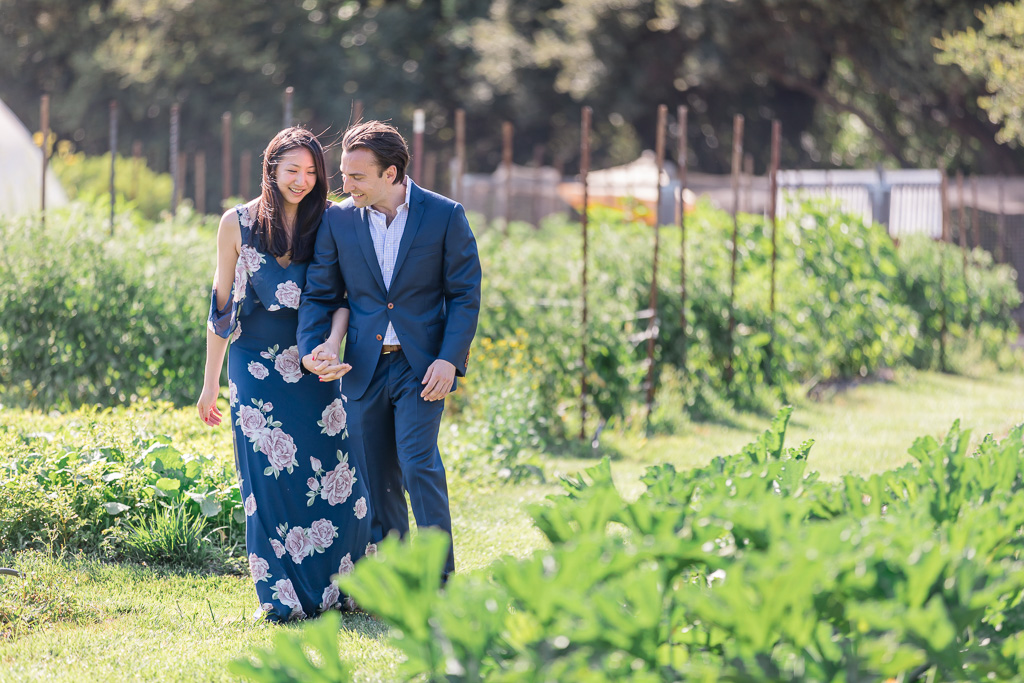 engagement photo at the French Laundry garden
