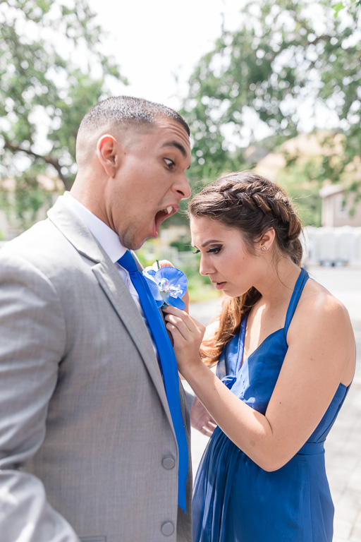 funny groomsman and bridesmaid candid moment