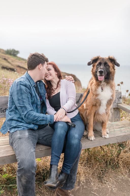 Pacifica engagement photo with a dog
