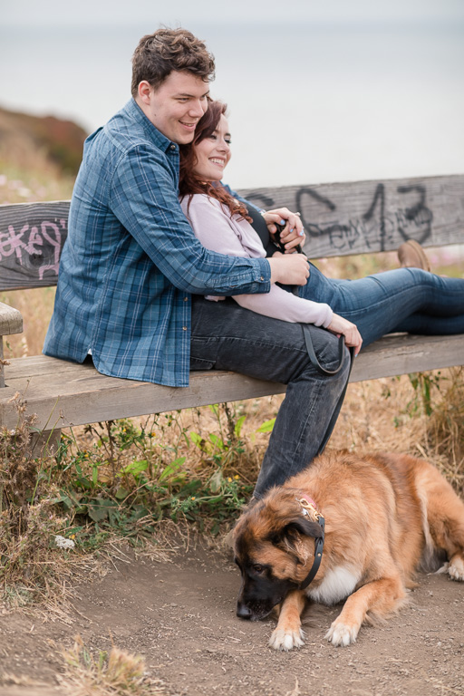 lifestyle engagement photo on a bench