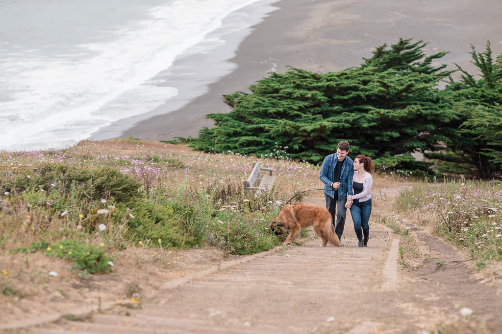 Pacifica engagement photo at Mori Point hiking trail