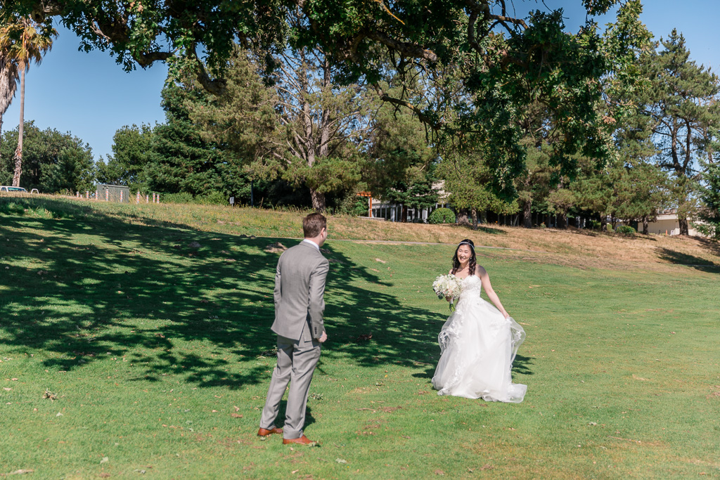 groom turns around and see his bride for the first time on their big day
