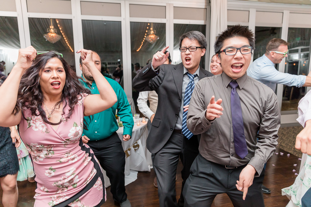 wedding guests having fun dancing