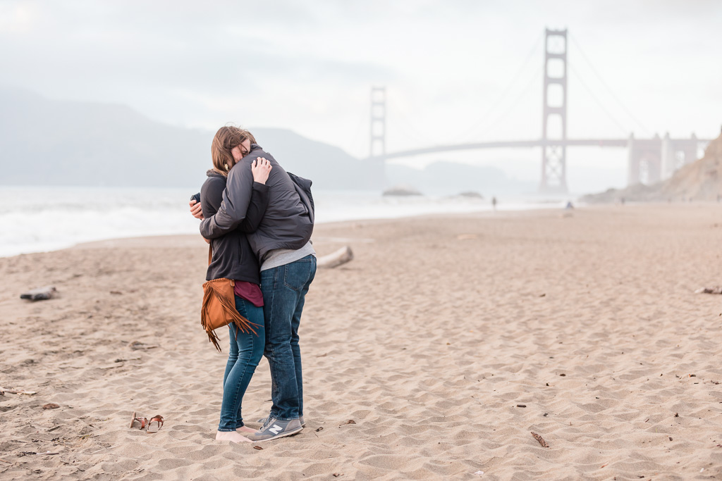 emotional moment after the baker beach marriage proposal