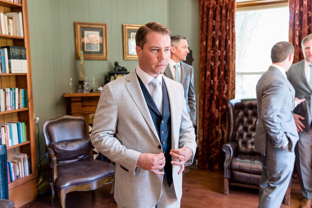 groom getting ready at the Elliston library
