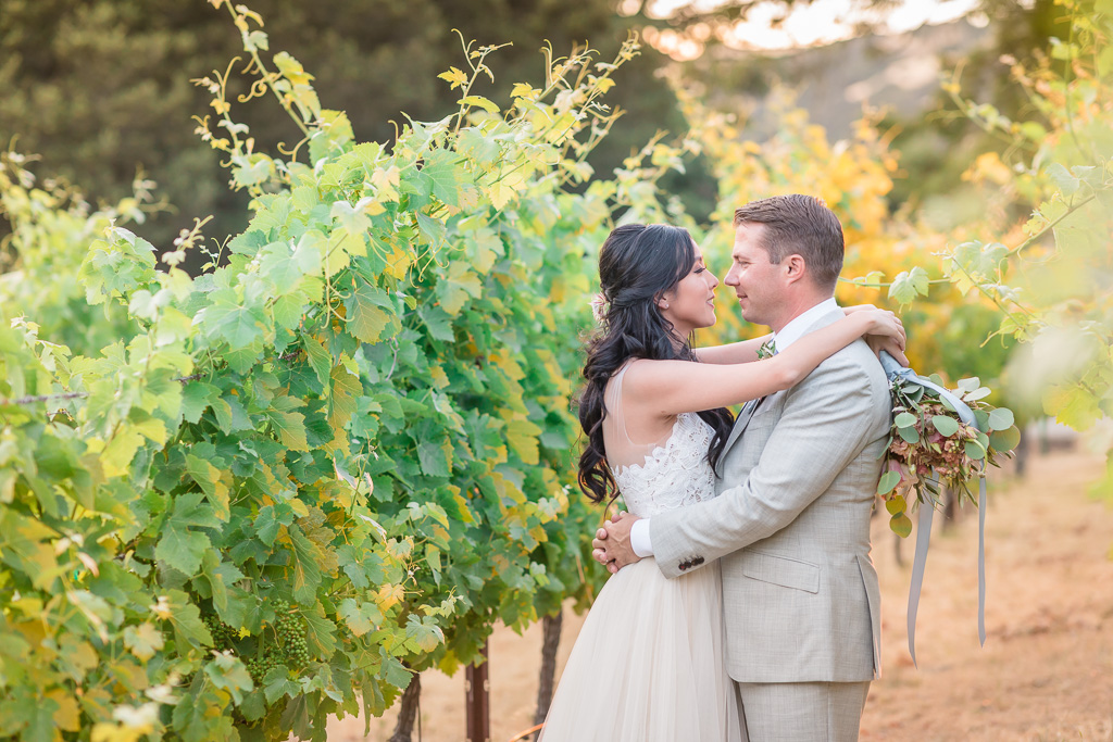 Elliston Winery sunset wedding portrait in the vineyards