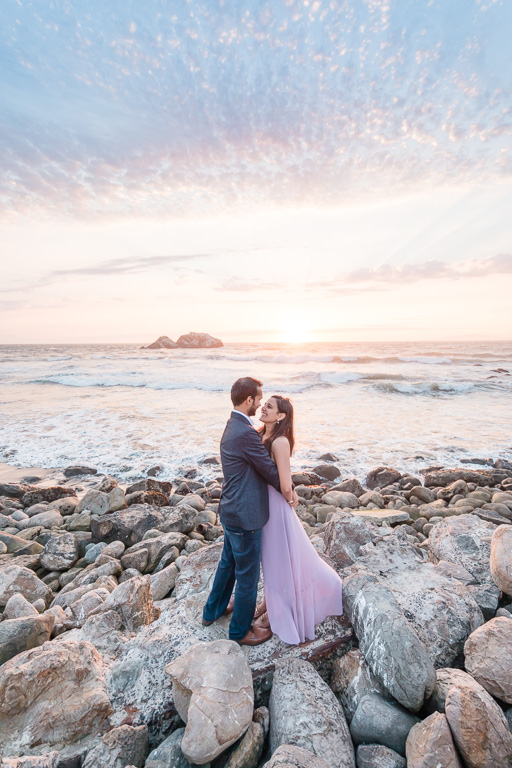 gorgeous San Francisco engagement photo on the big rocks by the Pacific Ocean