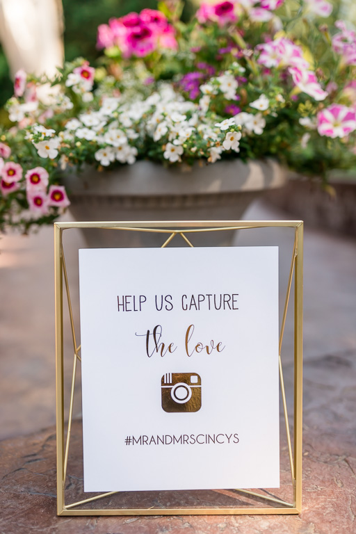 elegant Instagram wedding hashtag sign with gold accent