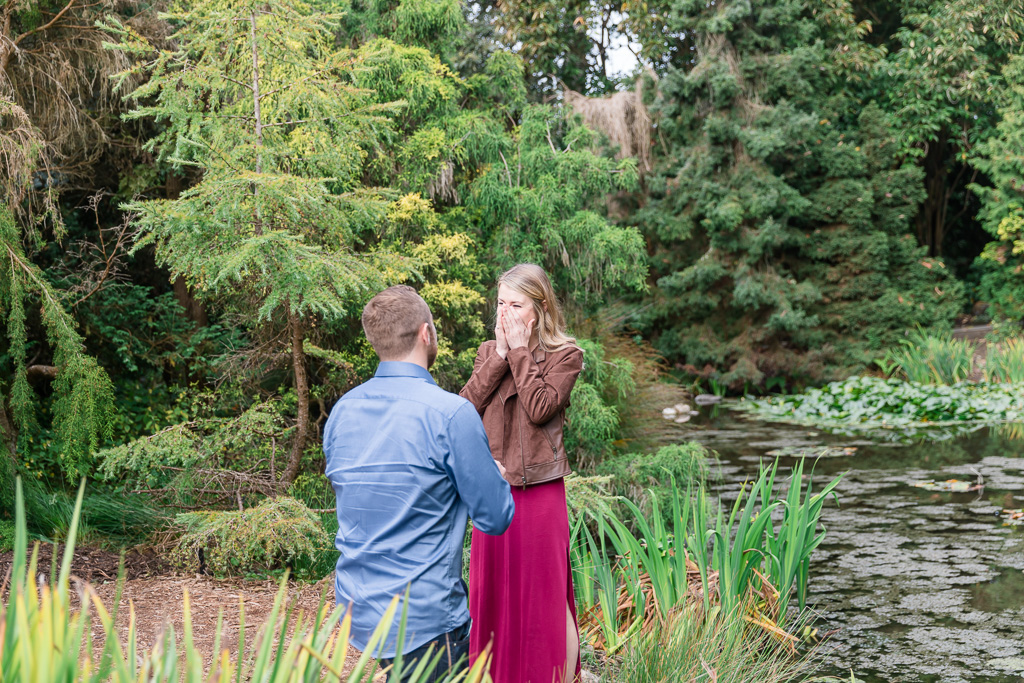 surprise engagement proposal by the pond in golden gate park