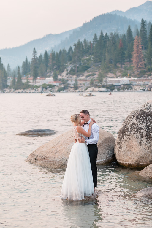 Lake Tahoe wedding photo in the water