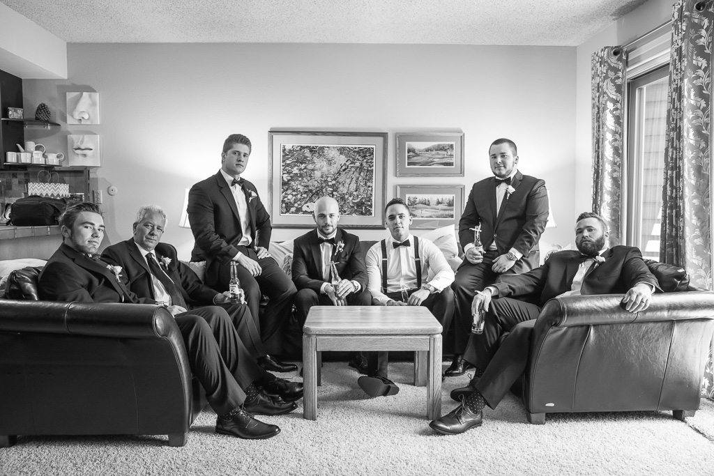 groom and his groomsmen getting ready at a Lake Tahoe airbnb