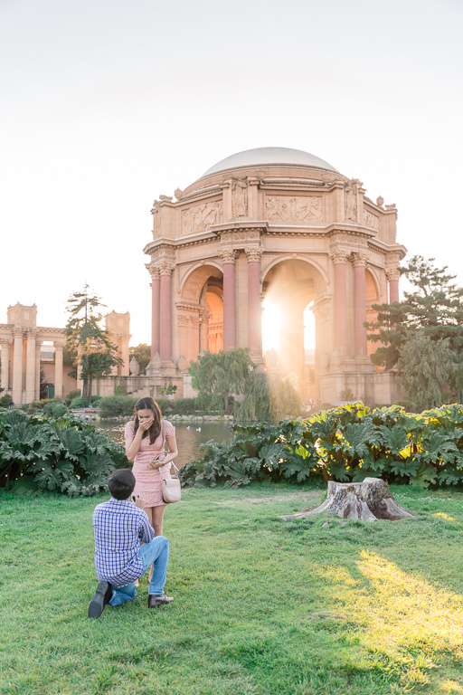 surprise marriage proposal in front of the most stunning San Francisco architecture