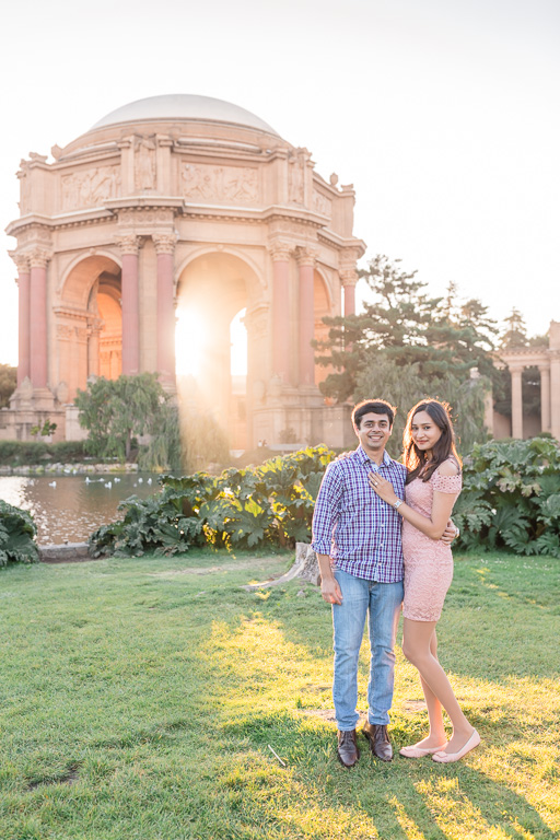 they got engaged at the Palace of Fine Arts under the most gorgeous light