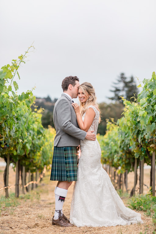 bride and groom sunset photo inside the Carmel vineyards