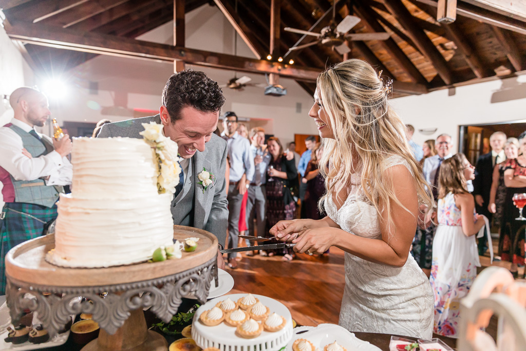 Folktale winery wedding reception cake cutting