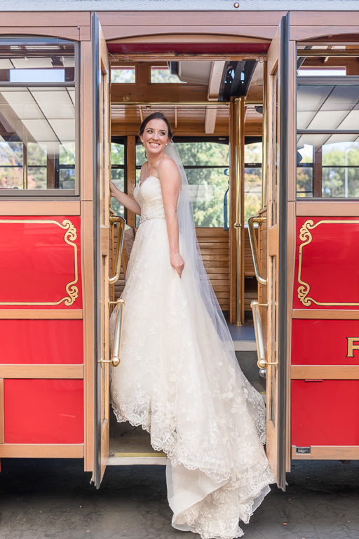 bridal portrait on Rosie the trolley