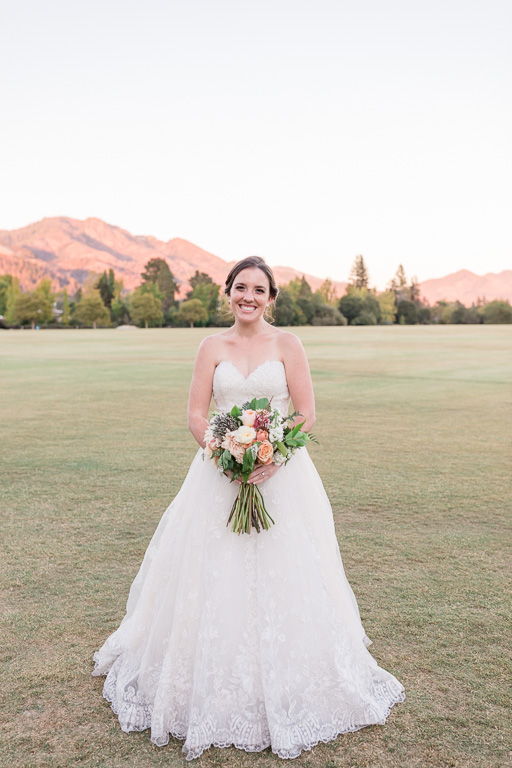 beautiful bride with the Santa Rosa mountains at sunset