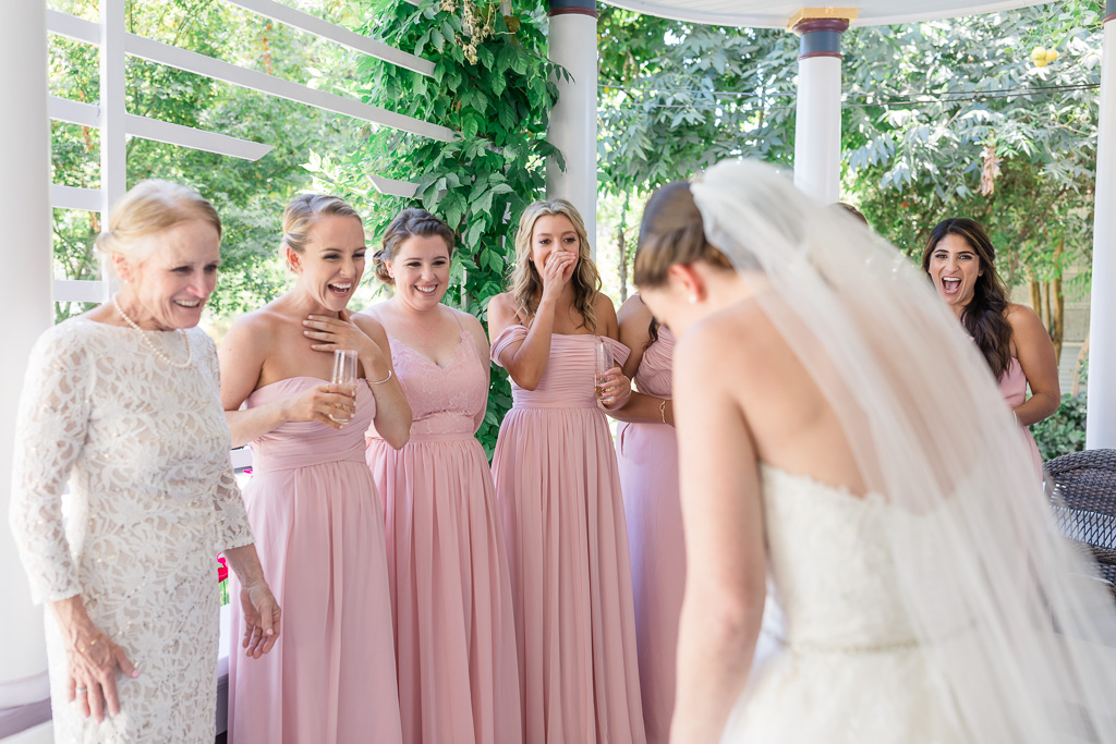 bride did a surprise first look with her bridesmaids