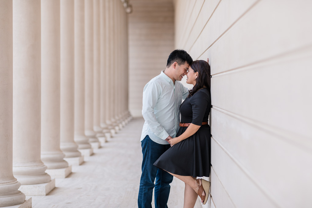 romantic engagement photo inside Legion of Honor