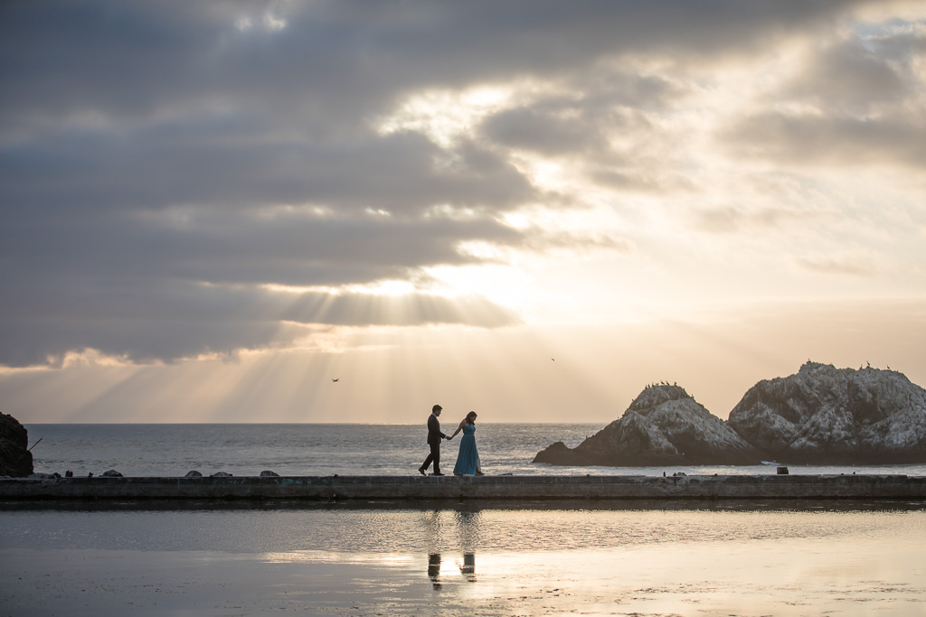 stunning silhouette walking engagement photo in San Francisco