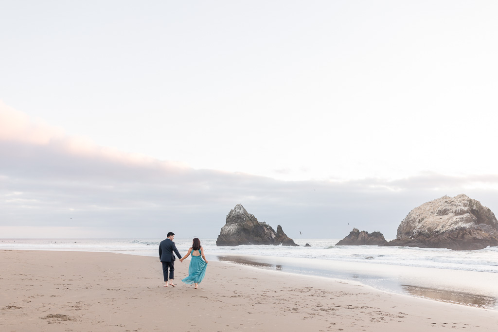 Sutro Baths beach engagement photo during low tide