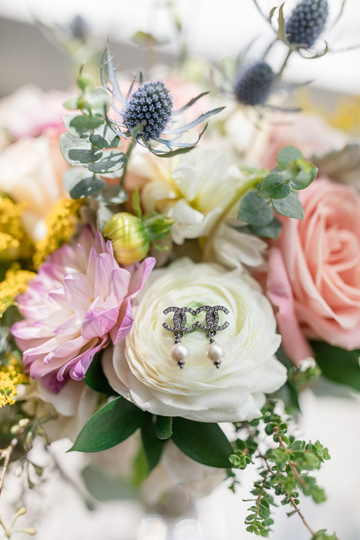 Chanel bridal earrings for an elegant San Francisco wedding