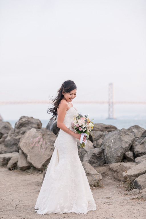 gorgeous bridal portrait by the bay bridge