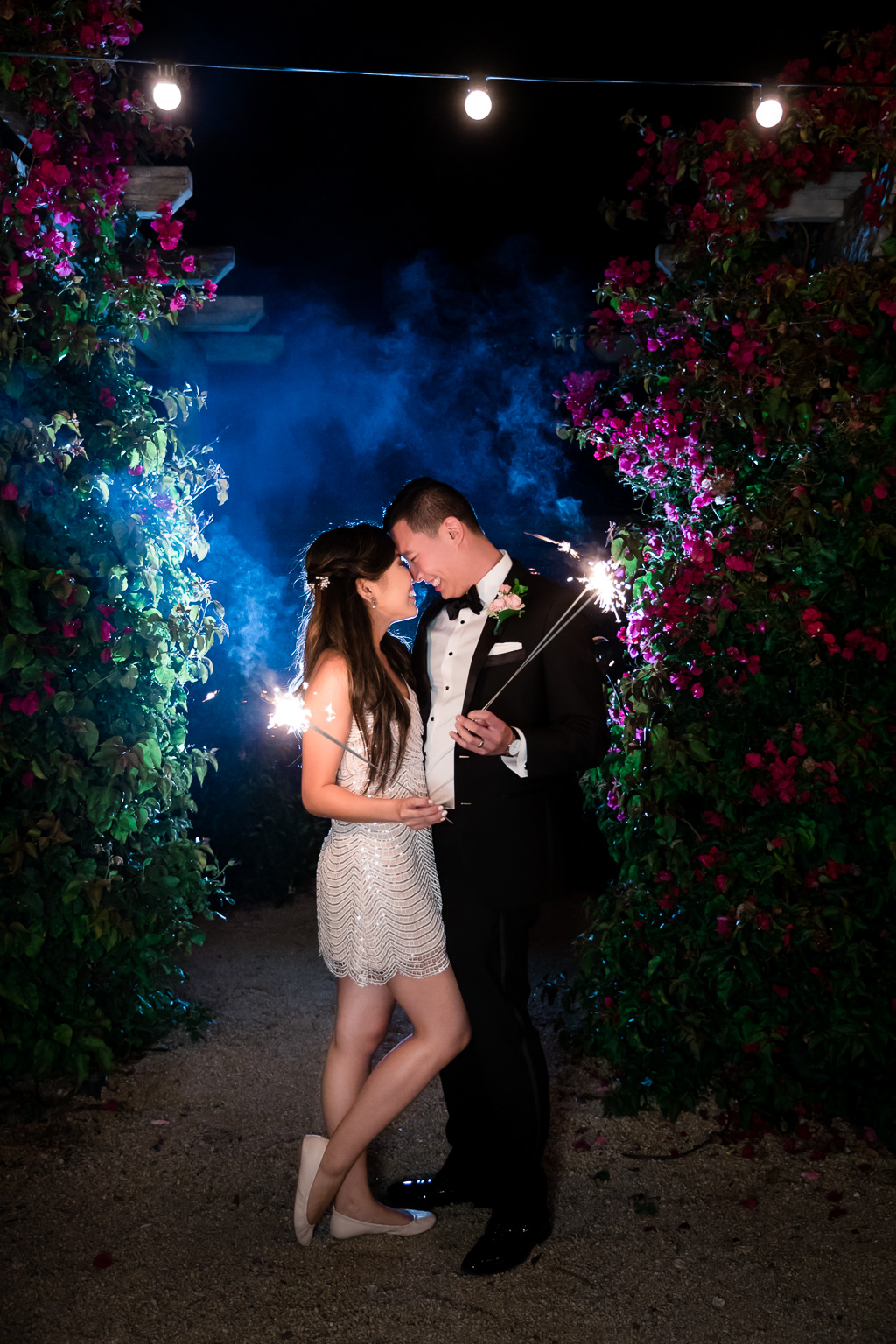 newlywed night photo with wedding sparklers