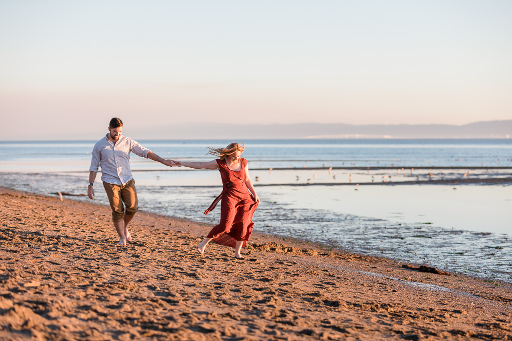 romantic East Bay beach engagement photo