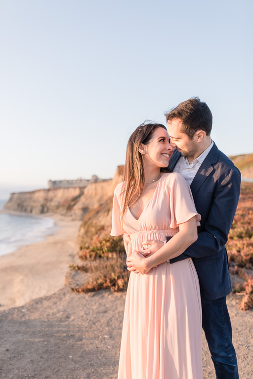 couple engagement portrait in Half Moon Bay at the Coastal Trail