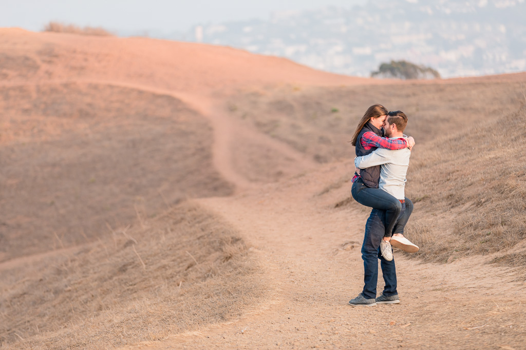 engagement photo on the rolling hills at Bernal Heights