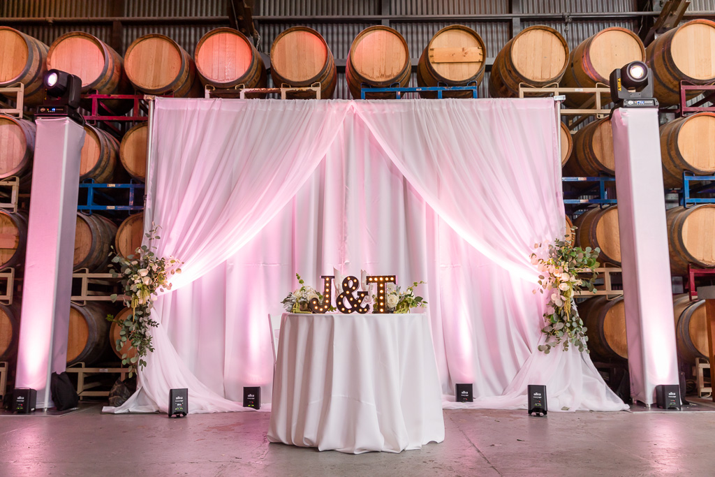 sweetheart table with lighted bride and groom initials at The Winery SF