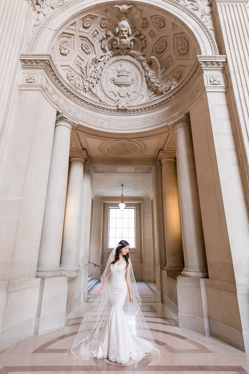 San Francisco City Hall dramatic bridal portrait