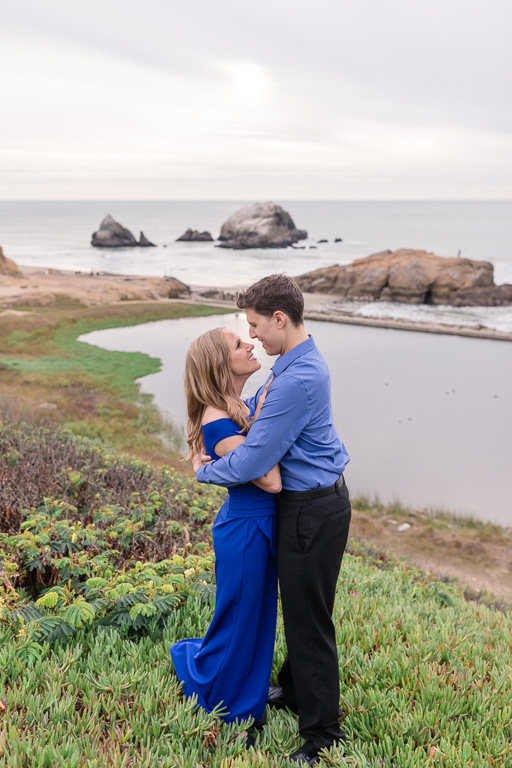 save-the-date picture in her pretty blue gown