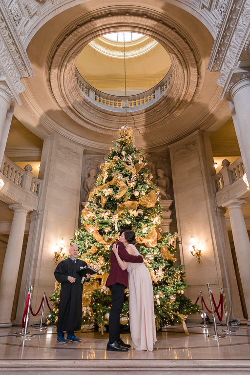 Christmas wedding ceremony at San Francisco City Hall