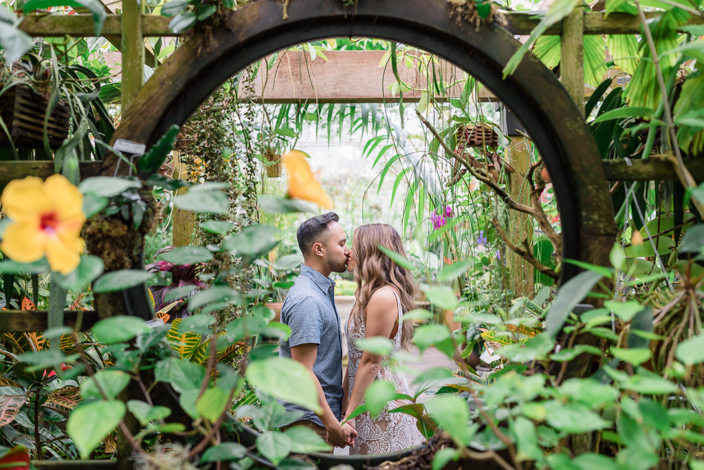 engagement photo inside conservatory of flowers