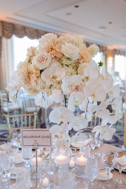 tall floral centerpiece at SF Fairmont wedding reception