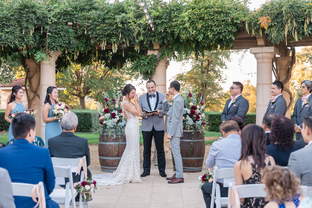 bride and groom both teared up during their touching ceremony at Ruby Hill Club